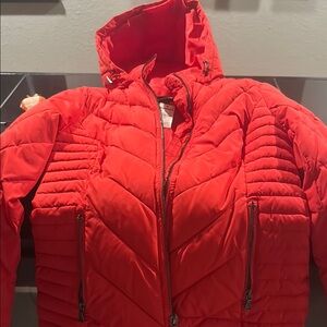 Red Quilted Jacket with Hood